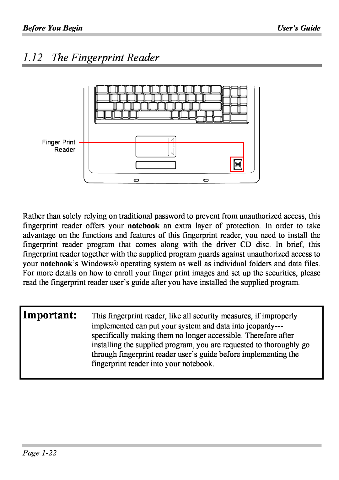 Microsoft W840DI manual The Fingerprint Reader, Before You Begin, Users Guide, Page, Finger Print Reader 
