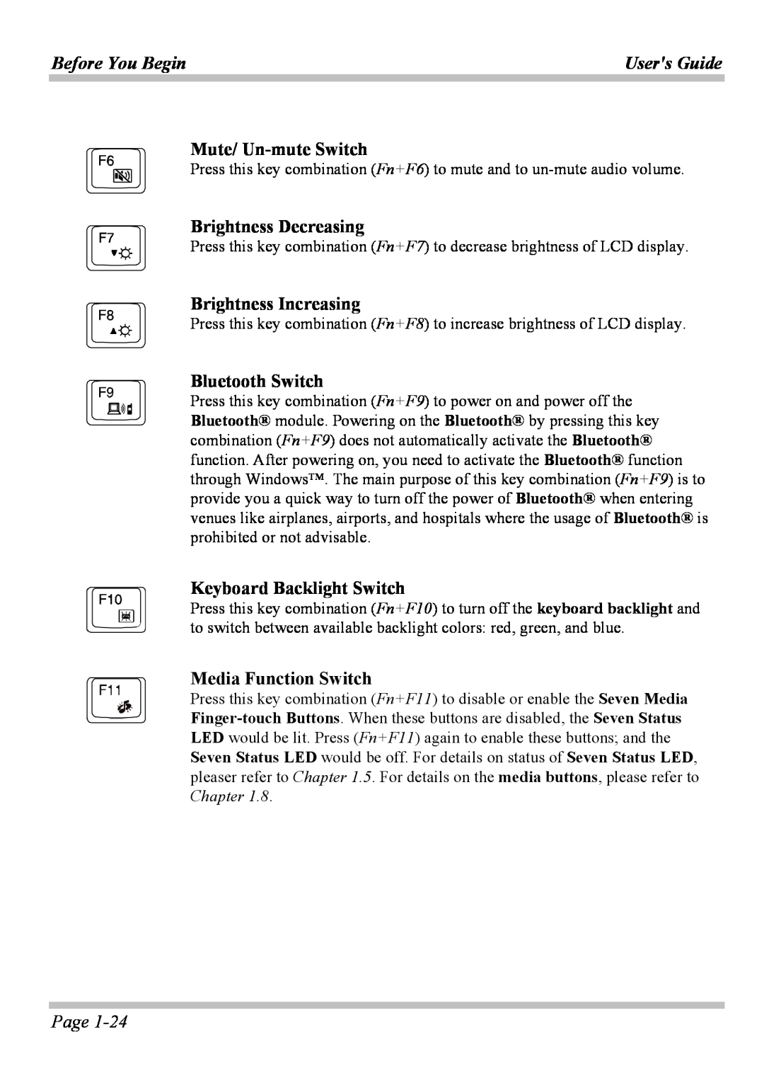 Microsoft W840DI Mute/ Un-mute Switch, Brightness Decreasing, Brightness Increasing, Bluetooth Switch, Before You Begin 