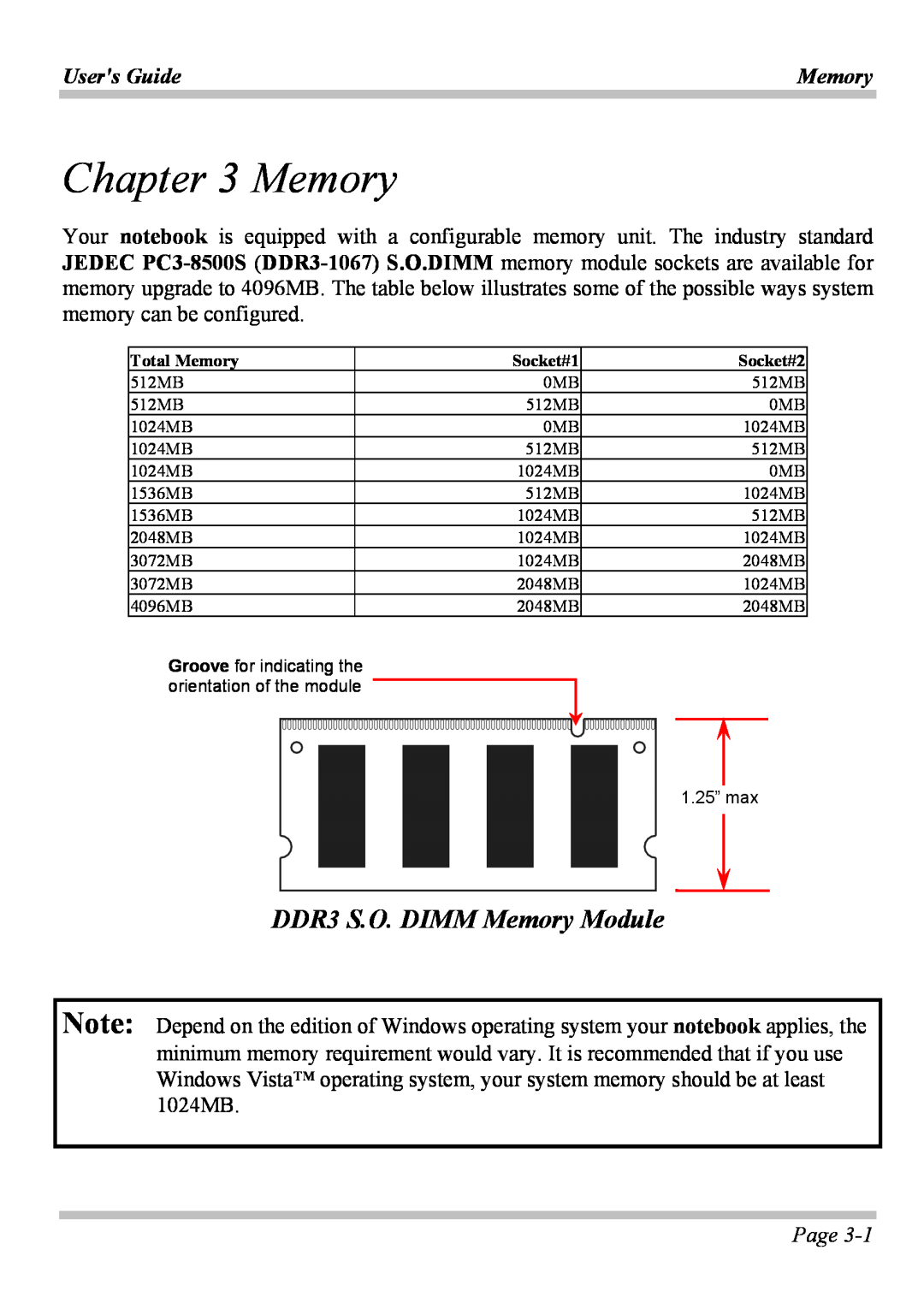 Microsoft W840DI manual DDR3 S.O. DIMM Memory Module, Users Guide, Page 