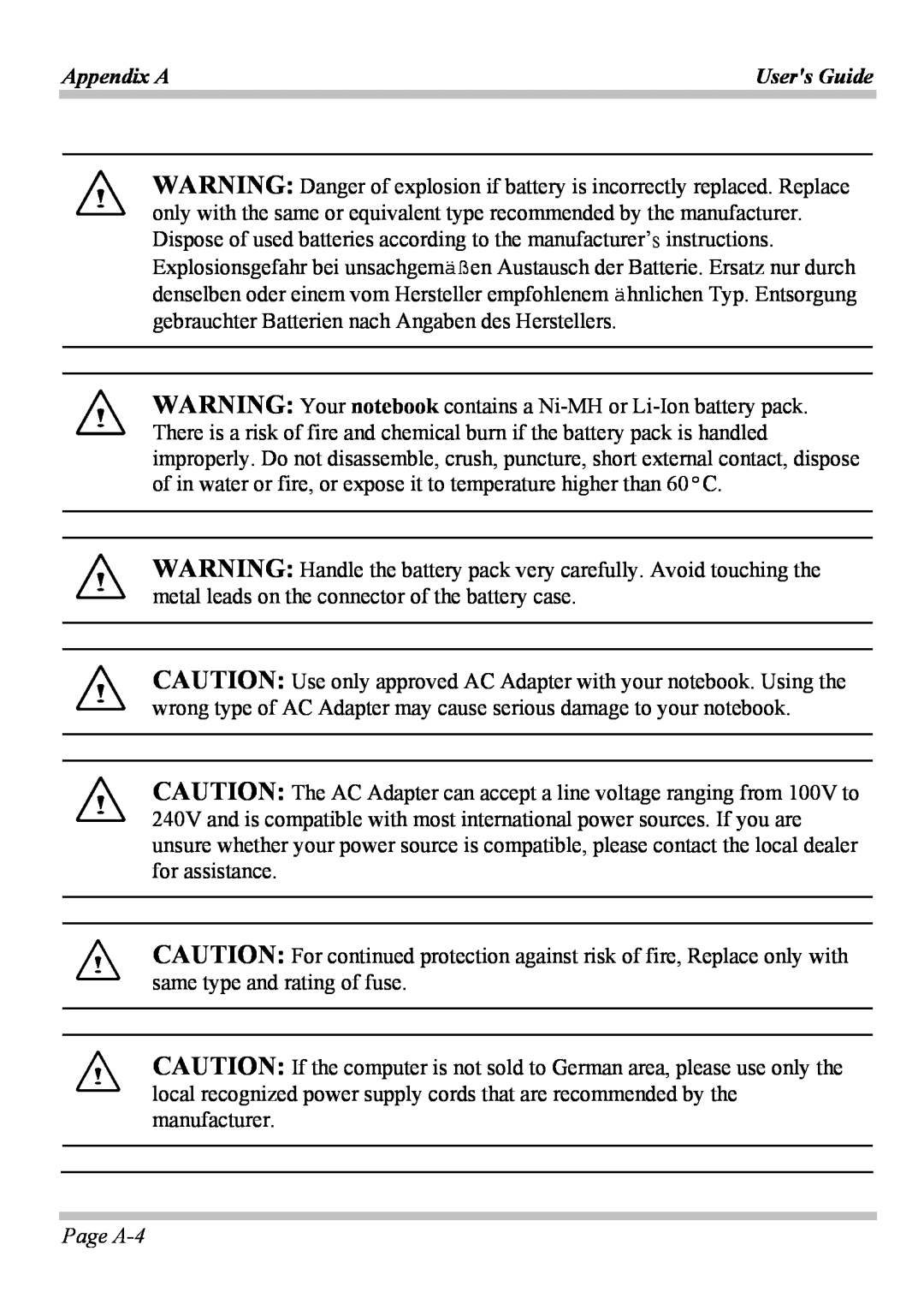 Microsoft W840DI manual Page A-4, Appendix A, Users Guide 