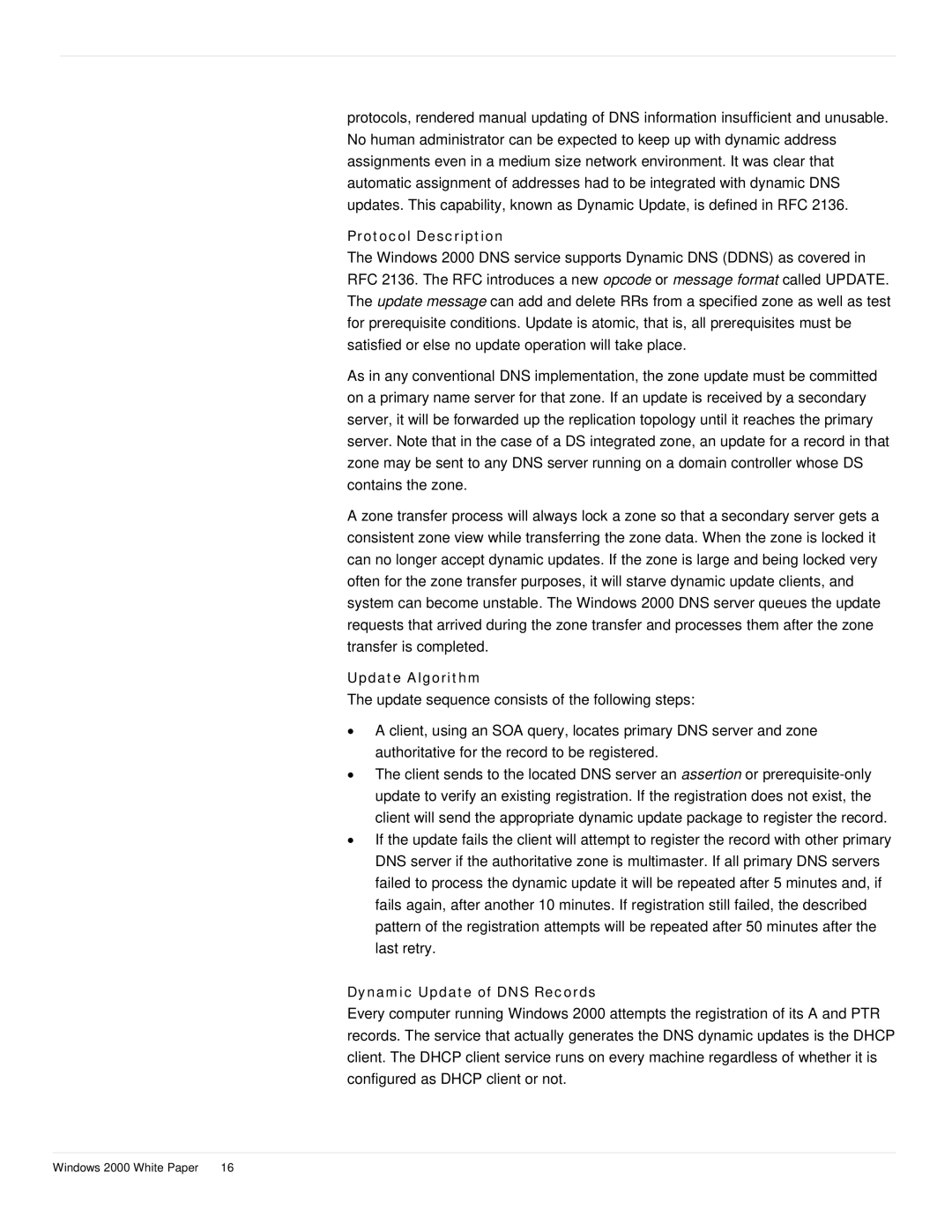 Microsoft windows 2000 DNS manual Update Algorithm, Dynamic Update of DNS Records 