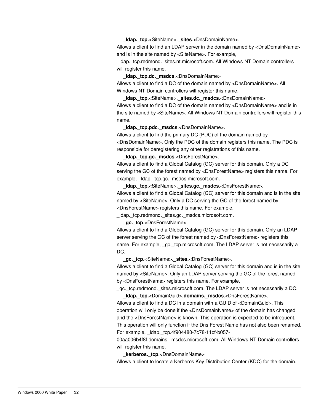 Microsoft windows 2000 DNS manual Ldap.tcp.dc.msdcs.DnsDomainName 