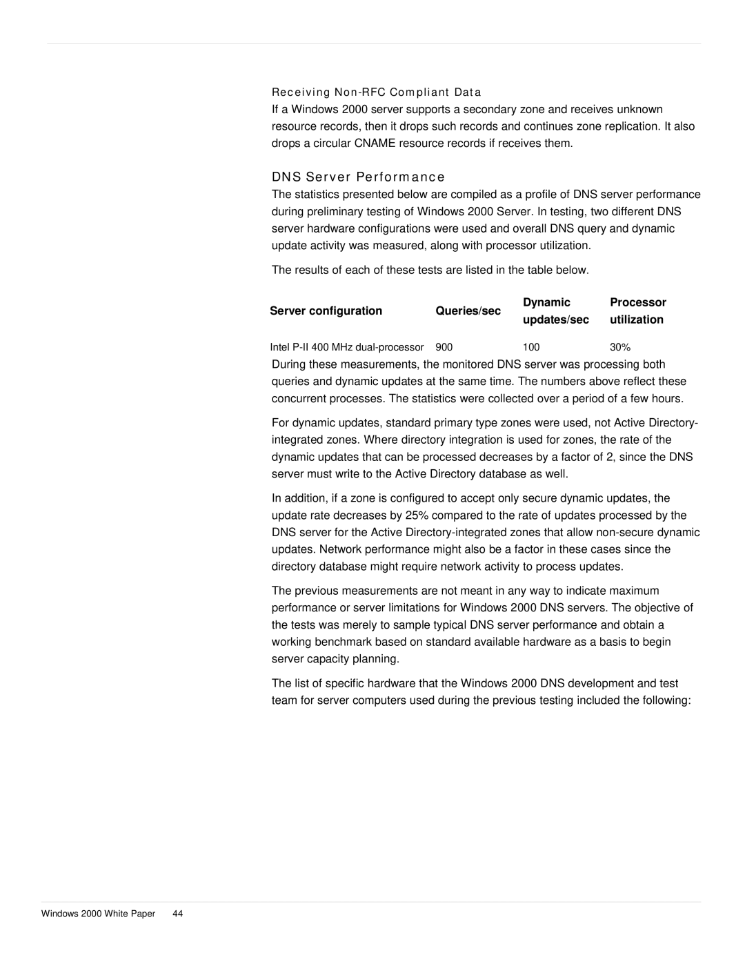 Microsoft windows 2000 DNS manual DNS Server Performance, Receiving Non-RFC Compliant Data, Utilization 