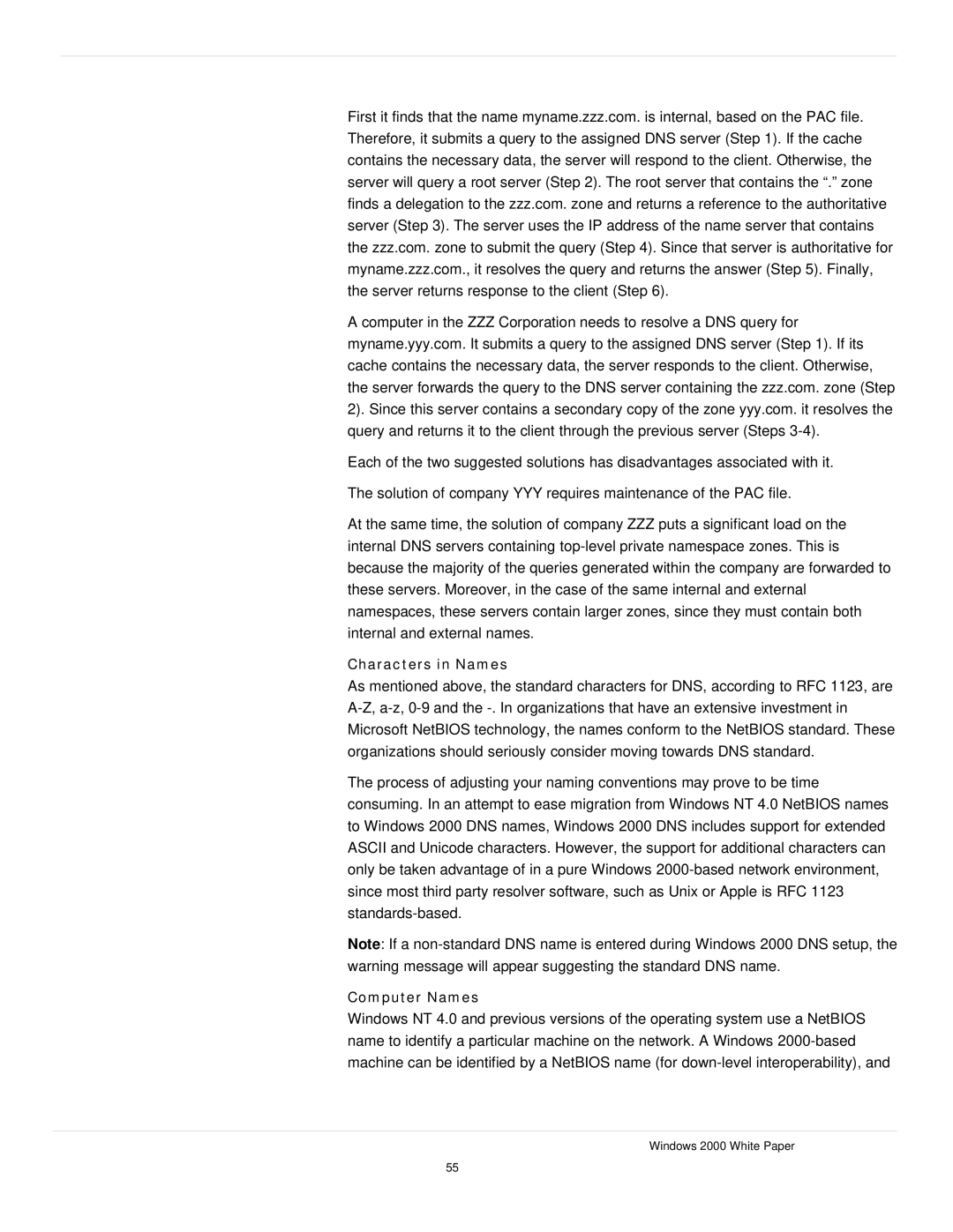 Microsoft windows 2000 DNS manual Characters in Names, Computer Names 