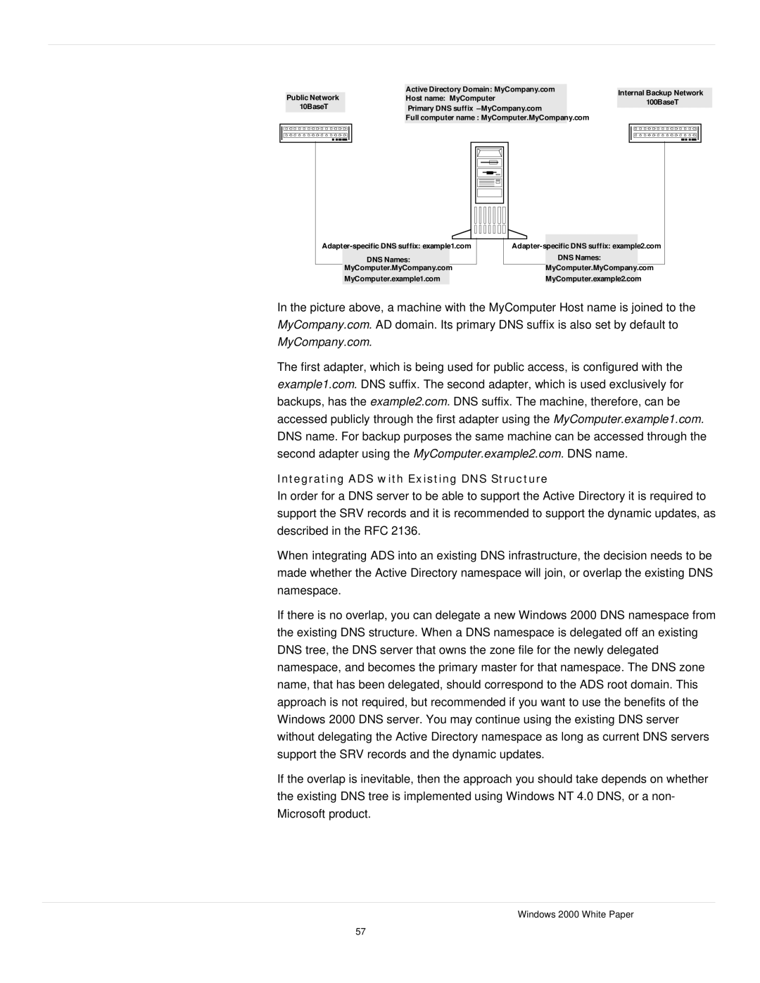 Microsoft windows 2000 DNS manual Integrating ADS with Existing DNS Structure 