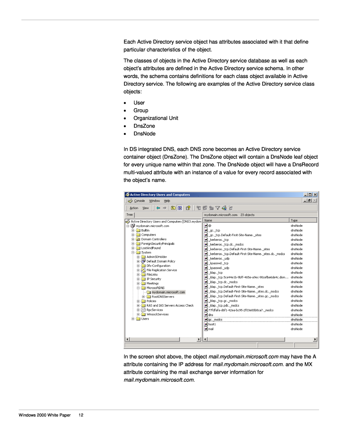 Microsoft windows 2000 DNS manual User Group Organizational Unit DnsZone DnsNode 