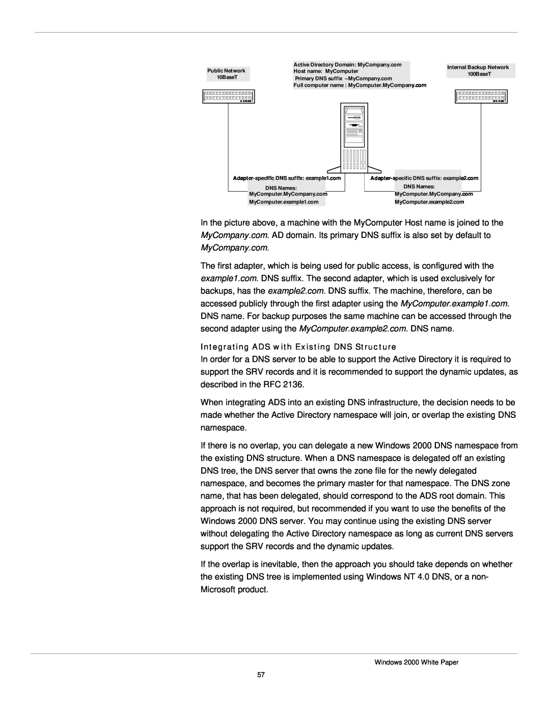 Microsoft windows 2000 DNS manual Integrating ADS with Existing DNS Structure 