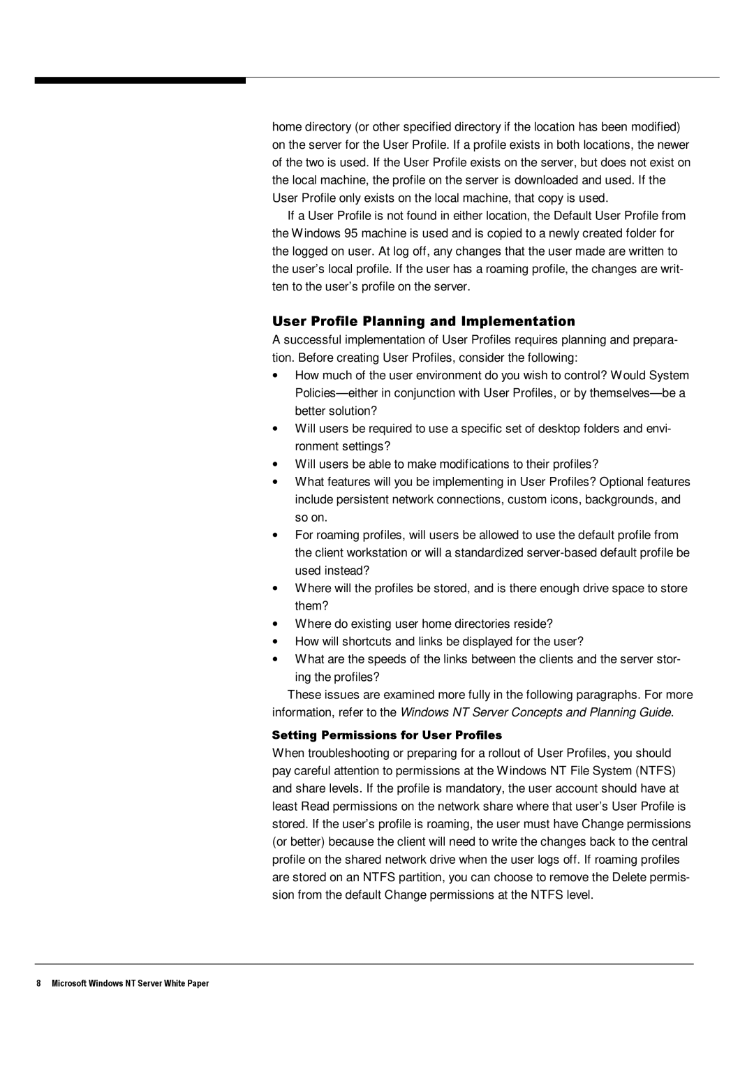 Microsoft Windows NT 4.0 manual User Profile Planning and Implementation, Setting Permissions for User Profiles 