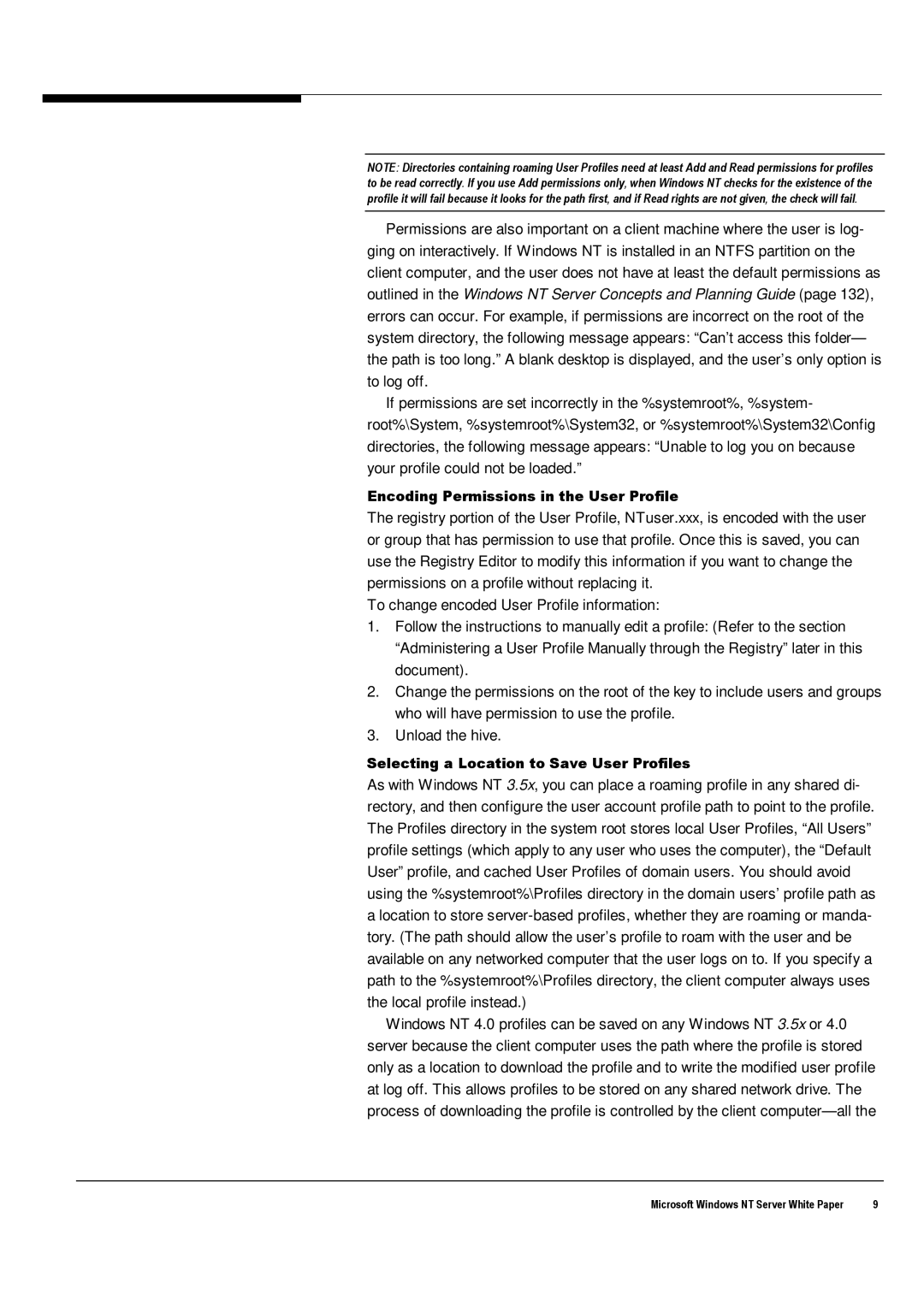 Microsoft Windows NT 4.0 manual Encoding Permissions in the User Profile, Selecting a Location to Save User Profiles 