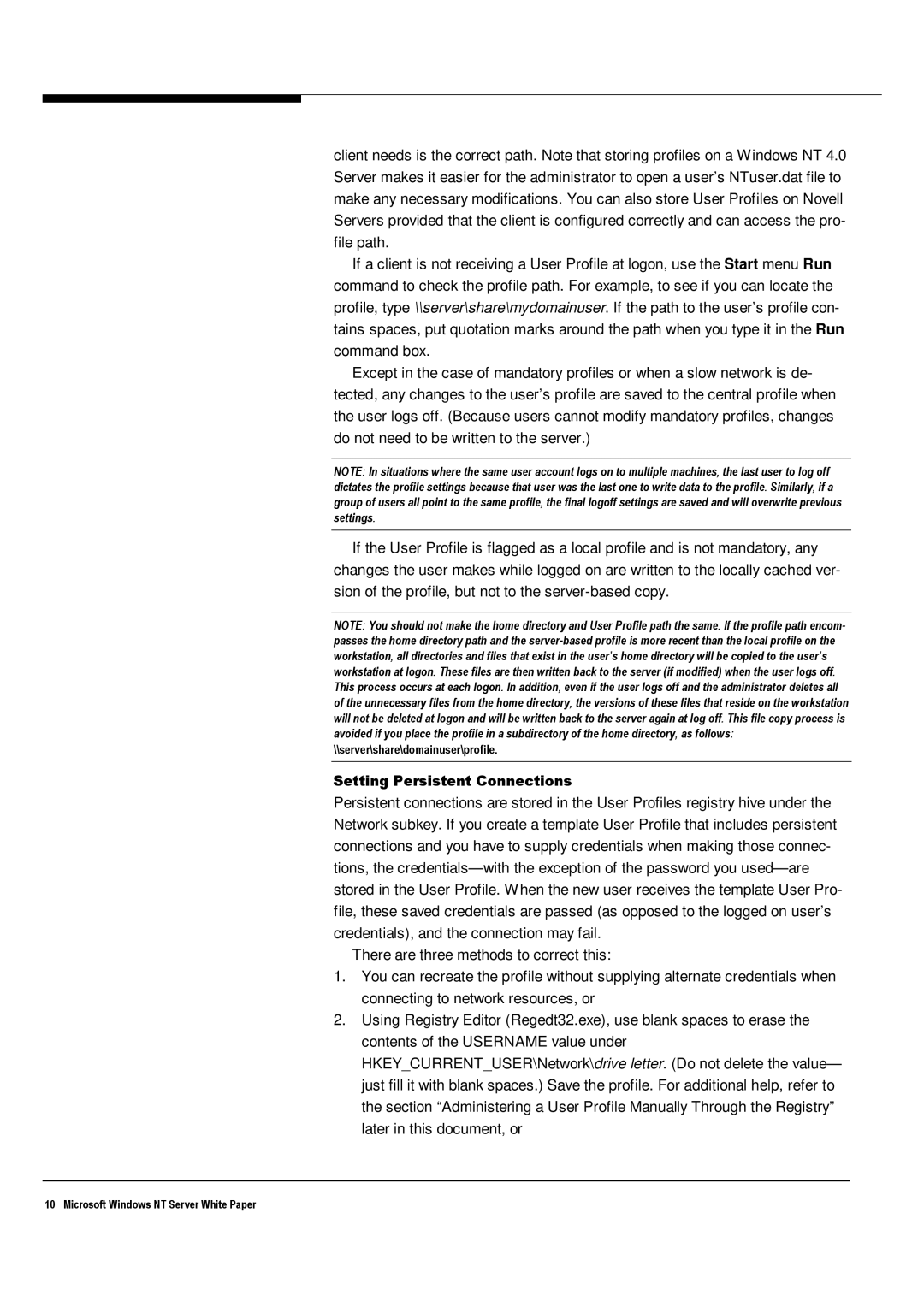 Microsoft Windows NT 4.0 manual Setting Persistent Connections 