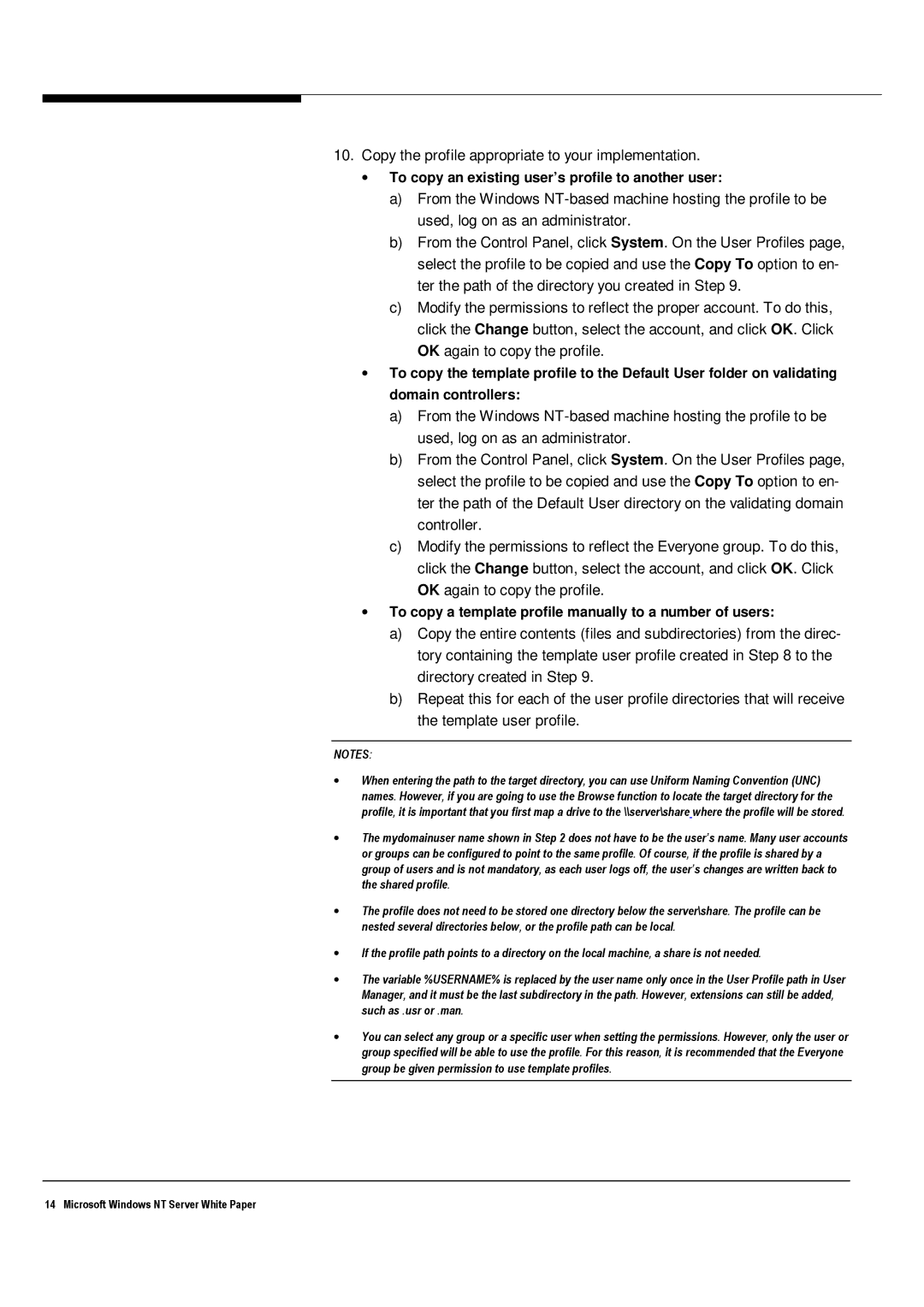 Microsoft Windows NT 4.0 manual Copy the profile appropriate to your implementation 