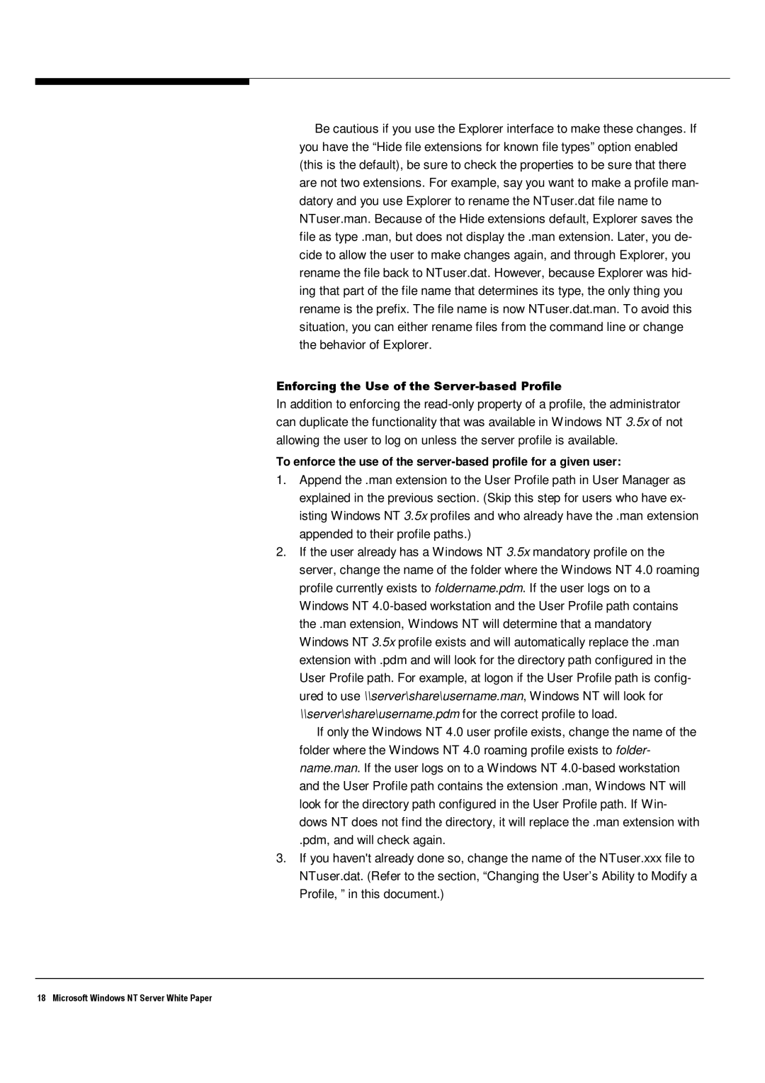 Microsoft Windows NT 4.0 manual Enforcing the Use of the Server-based Profile 