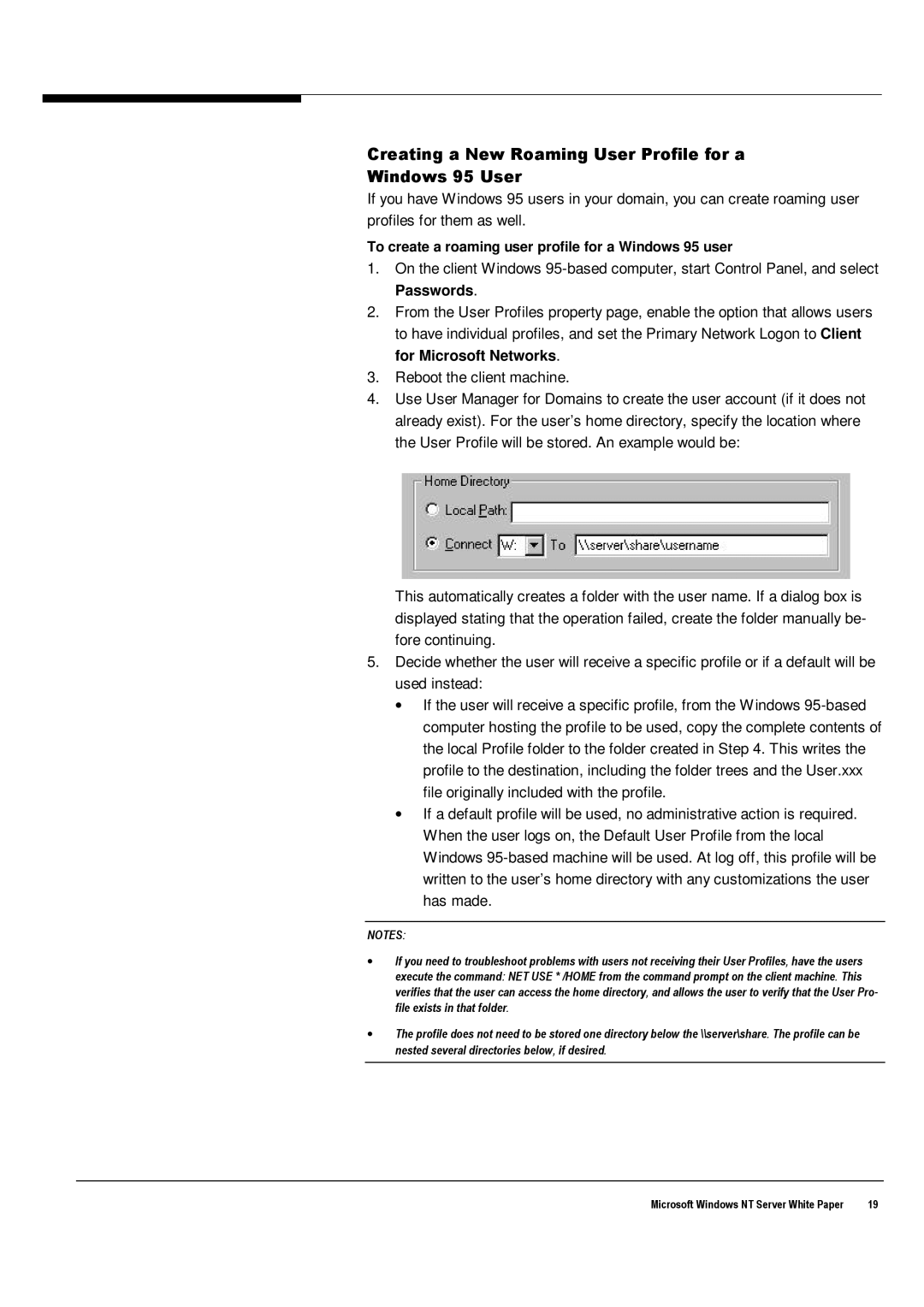 Microsoft Windows NT 4.0 manual Creating a New Roaming User Profile for a Windows 95 User 