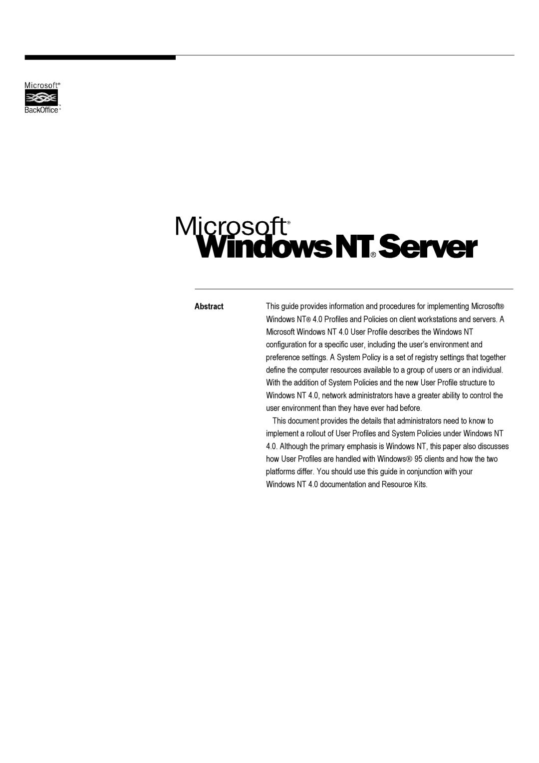 Microsoft Windows NT 4.0 manual Abstract, User environment than they have ever had before 