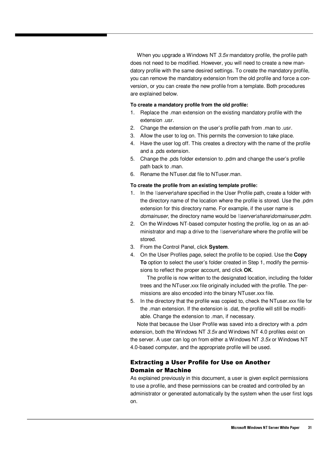 Microsoft Windows NT 4.0 manual To create a mandatory profile from the old profile 