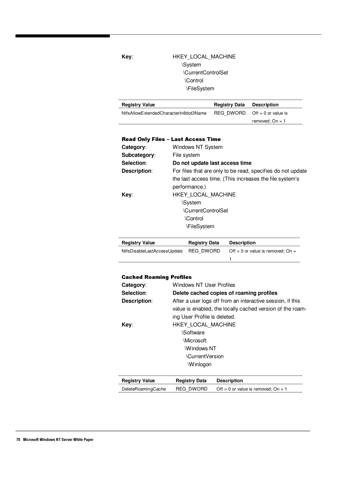 Microsoft Windows NT 4.0 Last access time. This increases the file system’s, Performance, CategoryWindows NT User Profiles 
