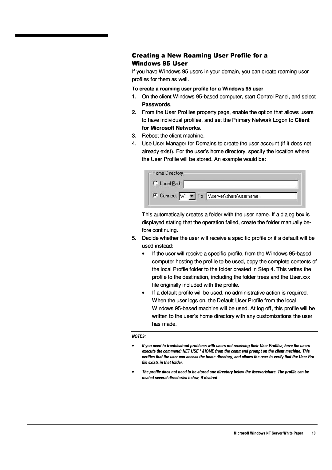 Microsoft Windows NT 4.0 manual Creating a New Roaming User Profile for a Windows 95 User 