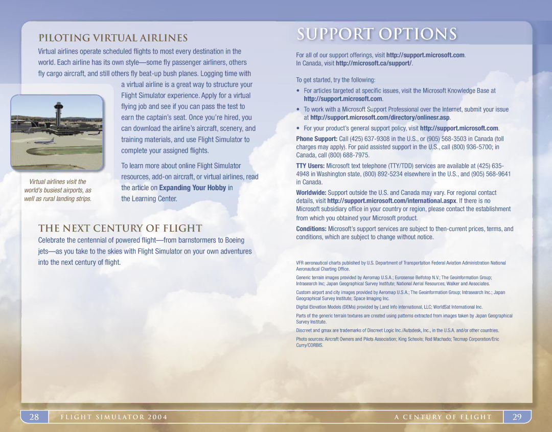 Microsoft X09-519450503 manual Support options, Piloting Virtual Airlines, Next Century of Flight 