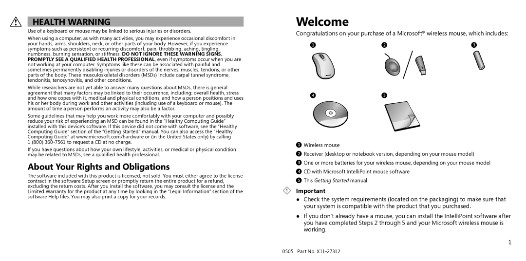 Microsoft X11-27312 manual Health Warning, About Your Rights and Obligations 