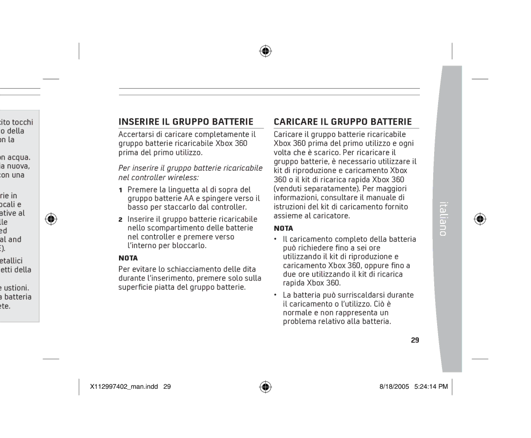 Microsoft X11-29974-02 manual Inserire IL Gruppo Batterie, Caricare IL Gruppo Batterie, Cito tocchi Della on la 