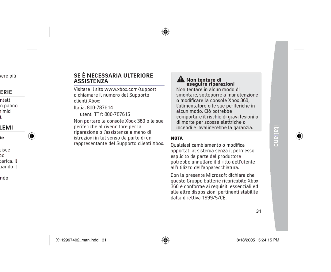 Microsoft X11-29974-02 manual Erie, Lemi, SE È Necessaria Ulteriore Assistenza, Non tentare di eseguire riparazioni 