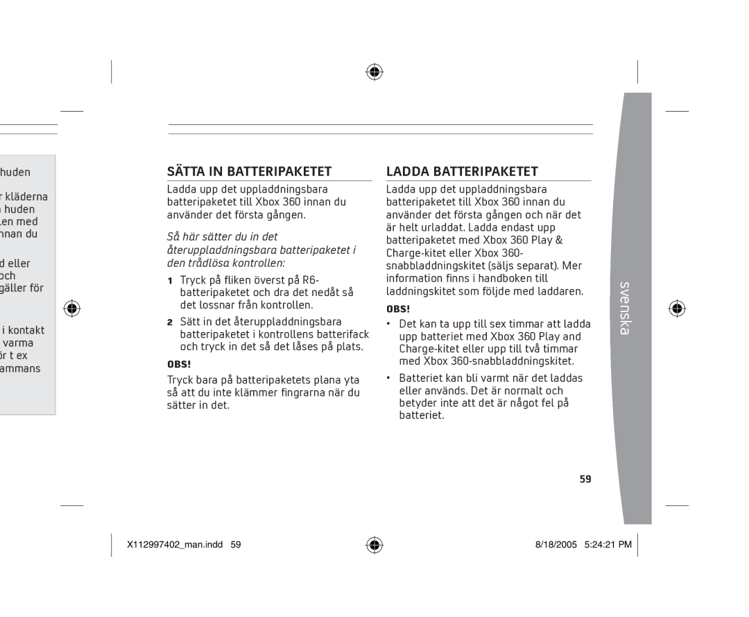 Microsoft X11-29974-02 manual Sätta in Batteripaketet, Ladda Batteripaketet 