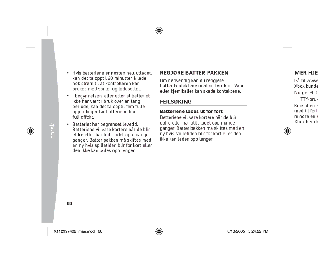 Microsoft X11-29974-02 manual Regjøre Batteripakken, Feilsøking, Mer Hje, Full effekt, Batteriene lades ut for fort 