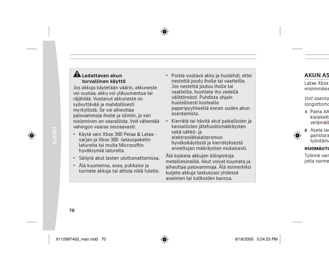 Microsoft X11-29974-02 manual Akun AS, Ladattavan akun turvallinen käyttö, Lataa Xbox ensimmäise 