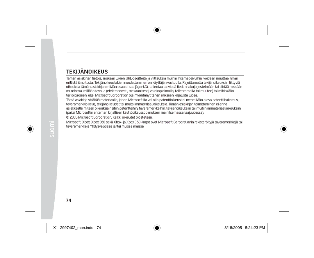 Microsoft X11-29974-02 manual Tekijänoikeus 