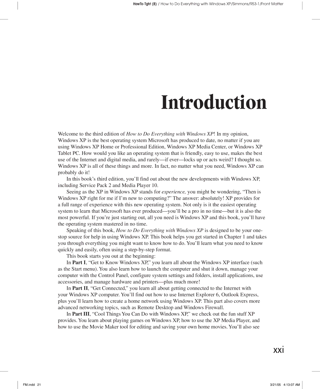 Microsoft Xp manual Introduction, Xxi 