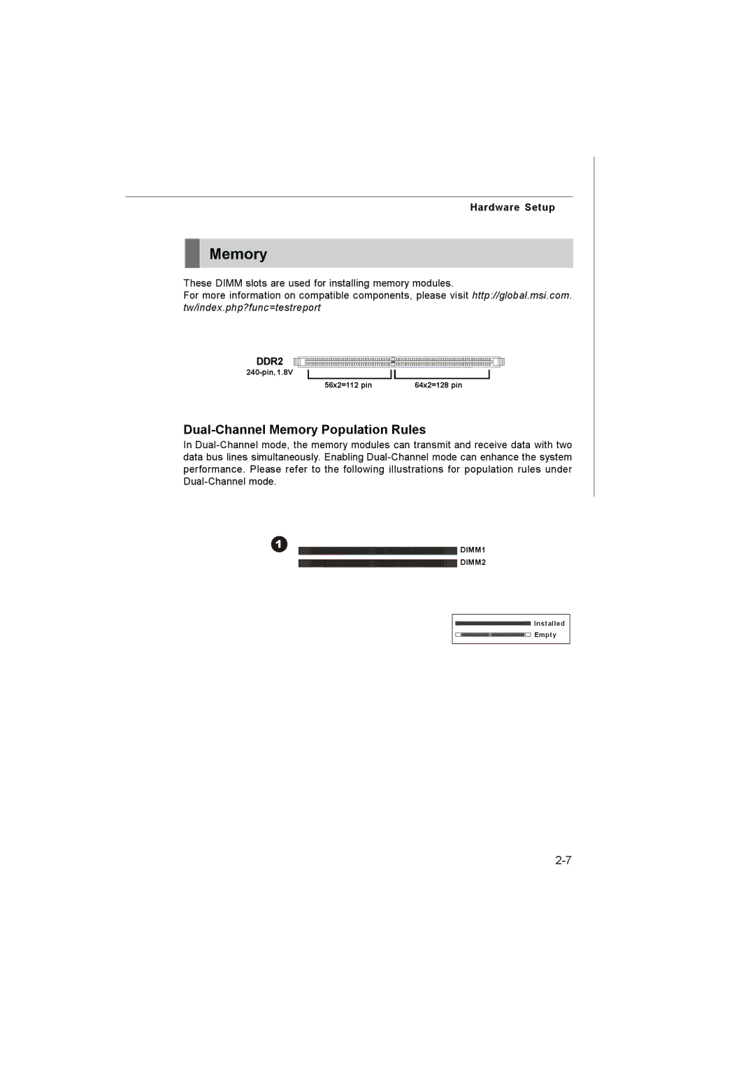 Microstar G41M manual Dual-Channel Memory Population Rules, DDR2 