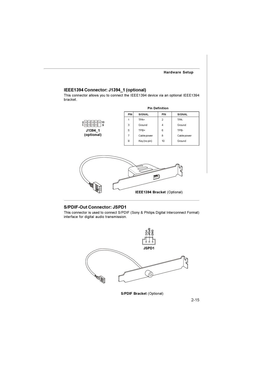 Microstar G41M manual IEEE1394 Connector J13941 optional, PDIF-Out Connector JSPD1 