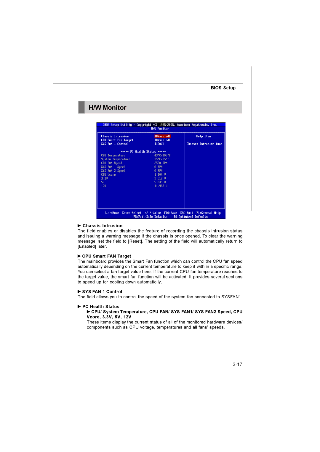 Microstar G41M manual Monitor, Chassis Intrusion, CPU Smart FAN Target, SYS FAN 1 Control 