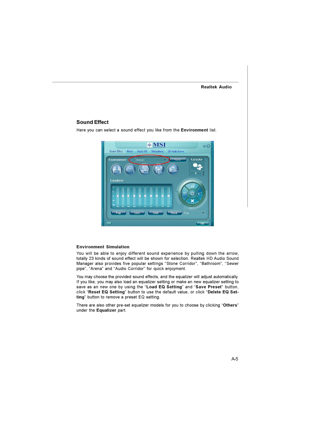 Microstar G41M manual Sound Effect, Environment Simulation 