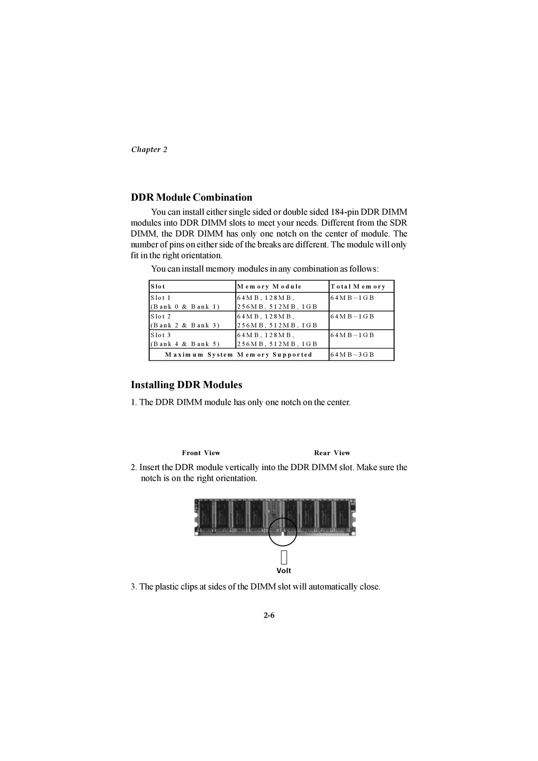 Microstar G52-MA00514 manual DDR Module Combination, Installing DDR Modules 