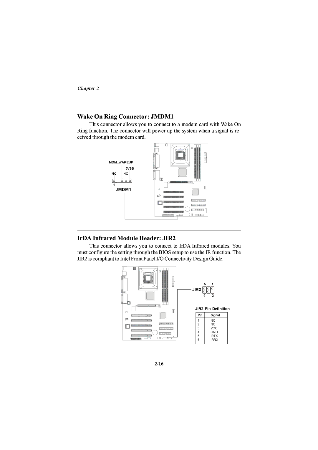 Microstar G52-MA00514 manual Wake On Ring Connector JMDM1, IrDA Infrared Module Header JIR2 