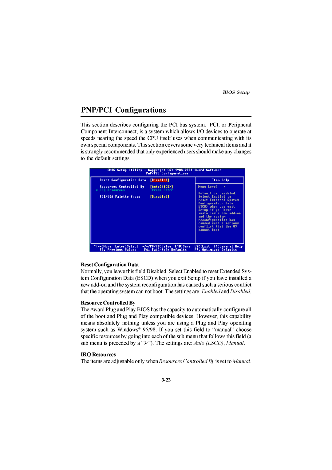 Microstar G52-MA00514 manual PNP/PCI Configurations, Reset Configuration Data, Resource Controlled By, IRQ Resources 