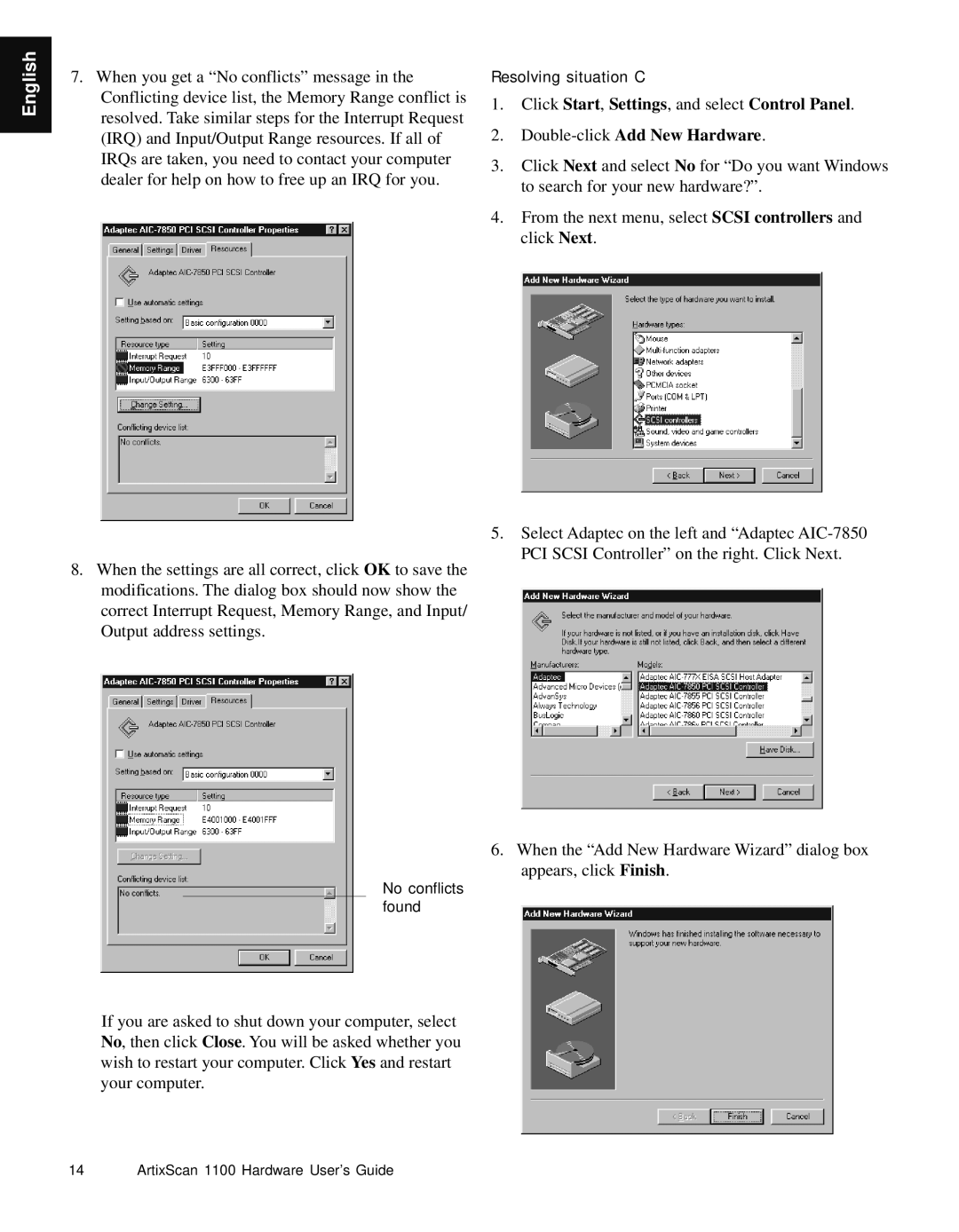 Microtek Artix Scan1100 manual Resolving situation C 