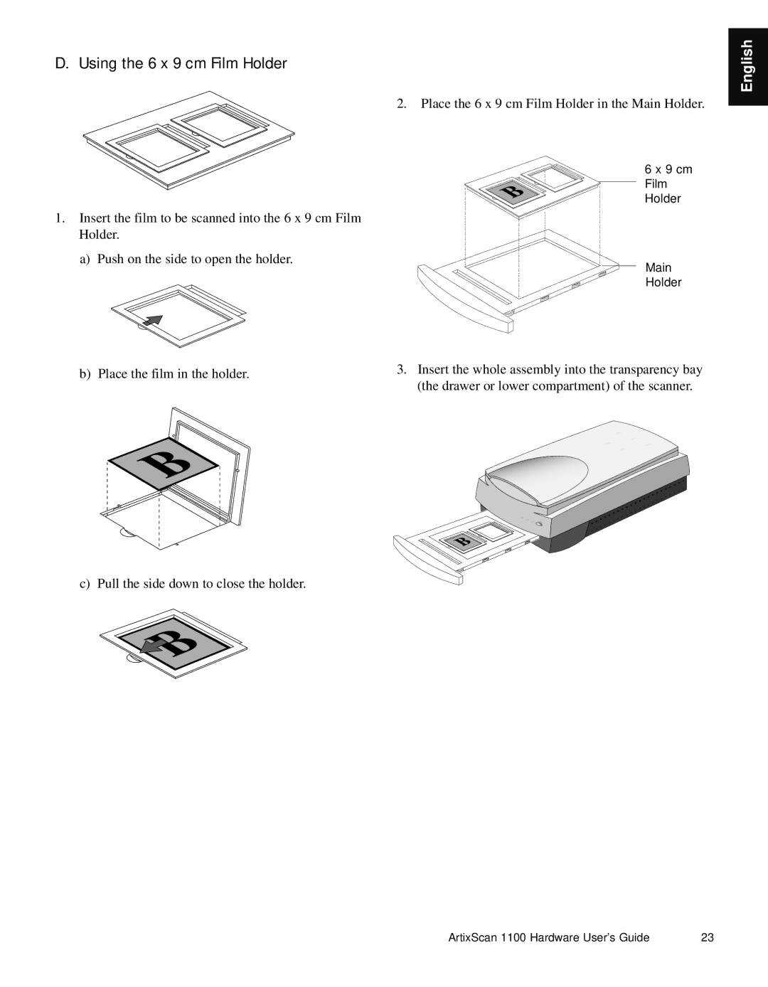 Microtek Artix Scan1100 manual Using the 6 x 9 cm Film Holder 