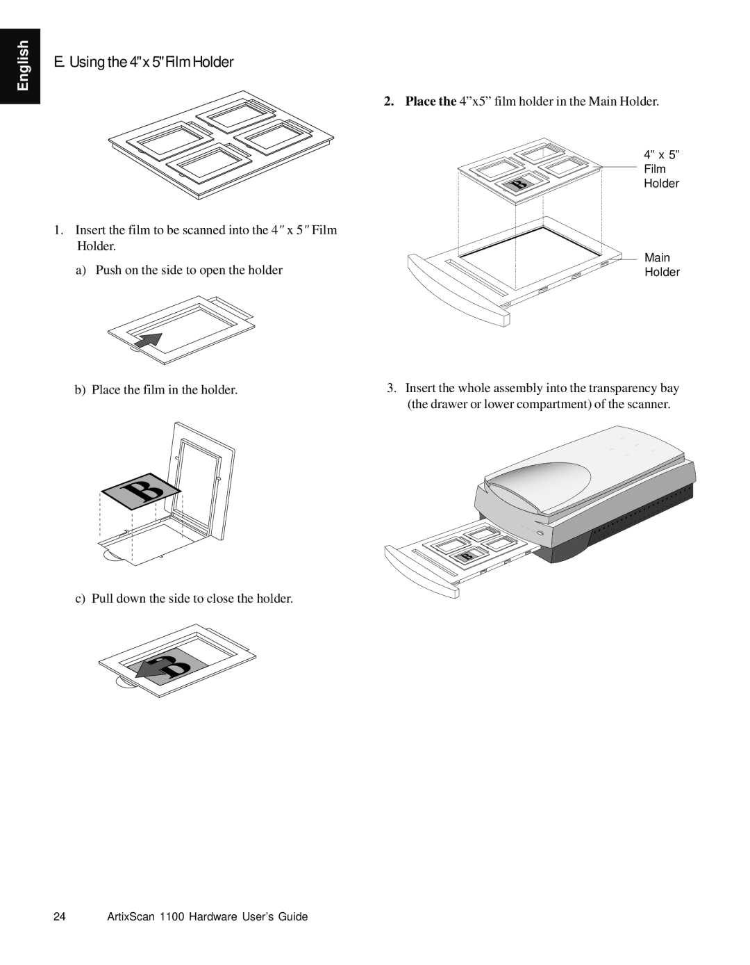 Microtek Artix Scan1100 manual Using the 4 x 5 Film Holder, Film Holder Main 