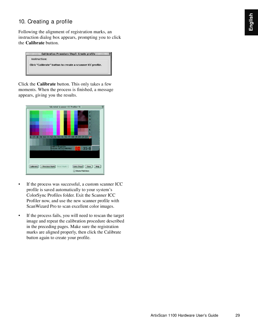 Microtek Artix Scan1100 manual Creating a profile 