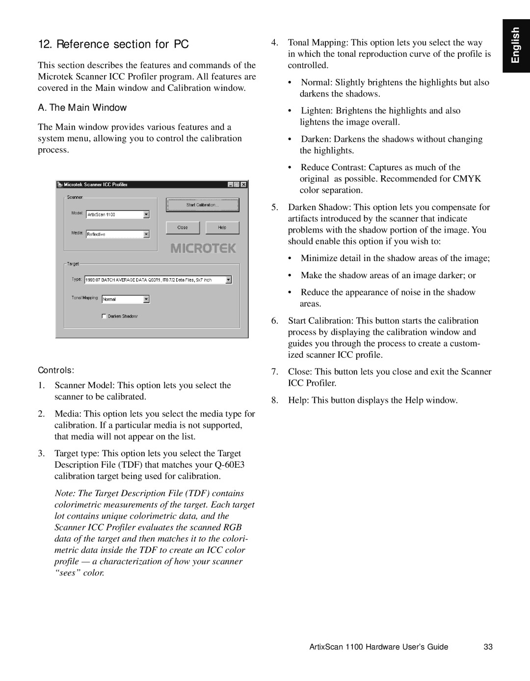 Microtek Artix Scan1100 manual Reference section for PC 