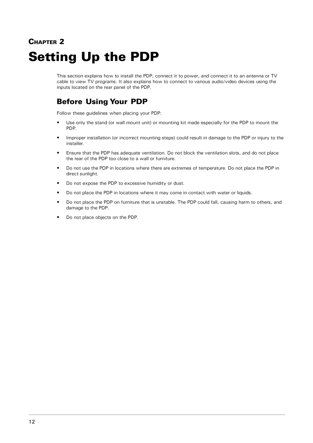 Microtek MHP1-HD user manual Setting Up the PDP, Before Using Your PDP 