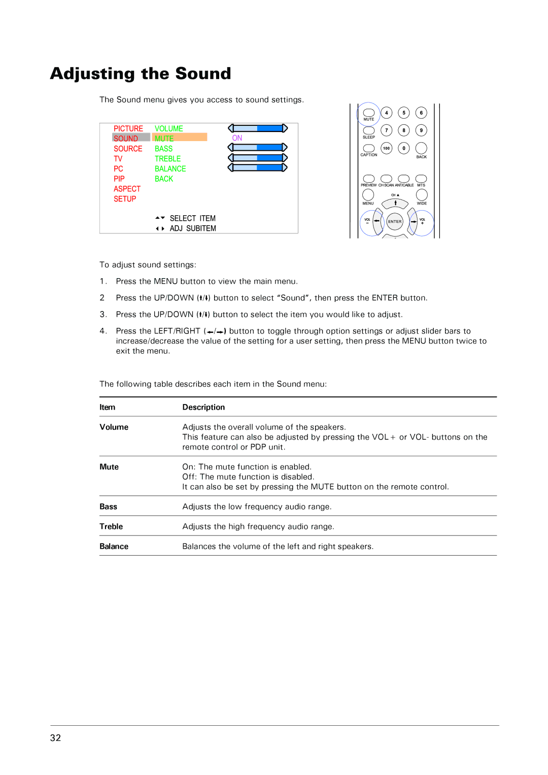 Microtek MHP1-HD user manual Adjusting the Sound 