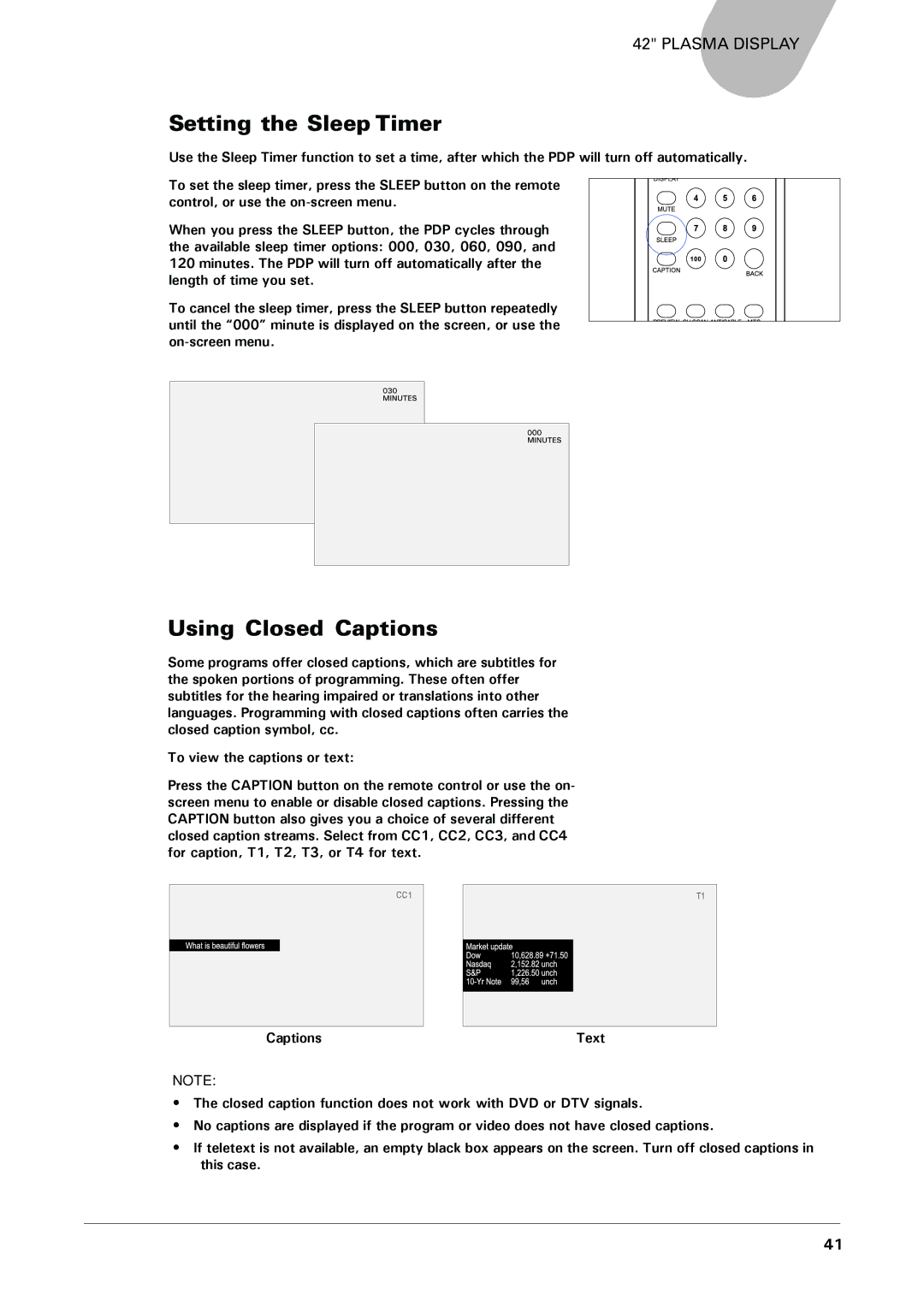 Microtek MHP1-HD user manual Setting the Sleep Timer, Using Closed Captions 