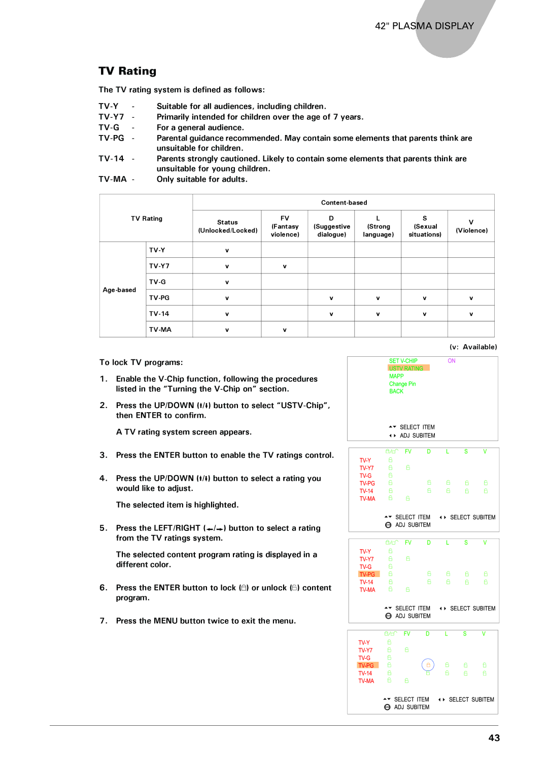 Microtek MHP1-HD user manual TV Rating, Tv-Y 