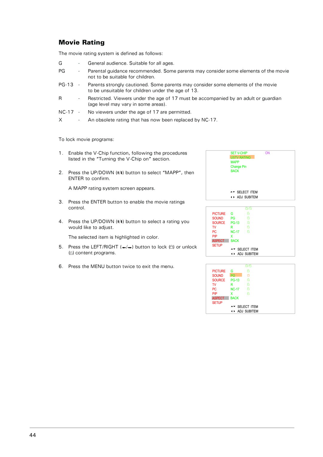 Microtek MHP1-HD user manual Movie Rating 