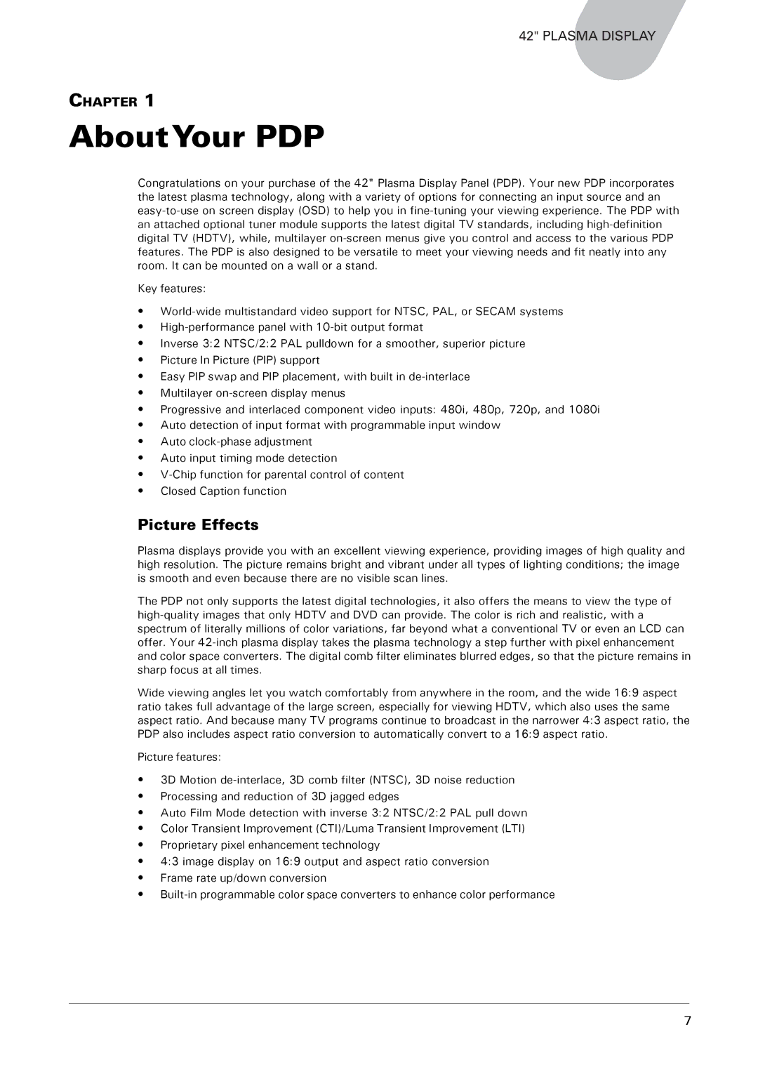 Microtek MHP1-HD user manual AboutYour PDP, Picture Effects 