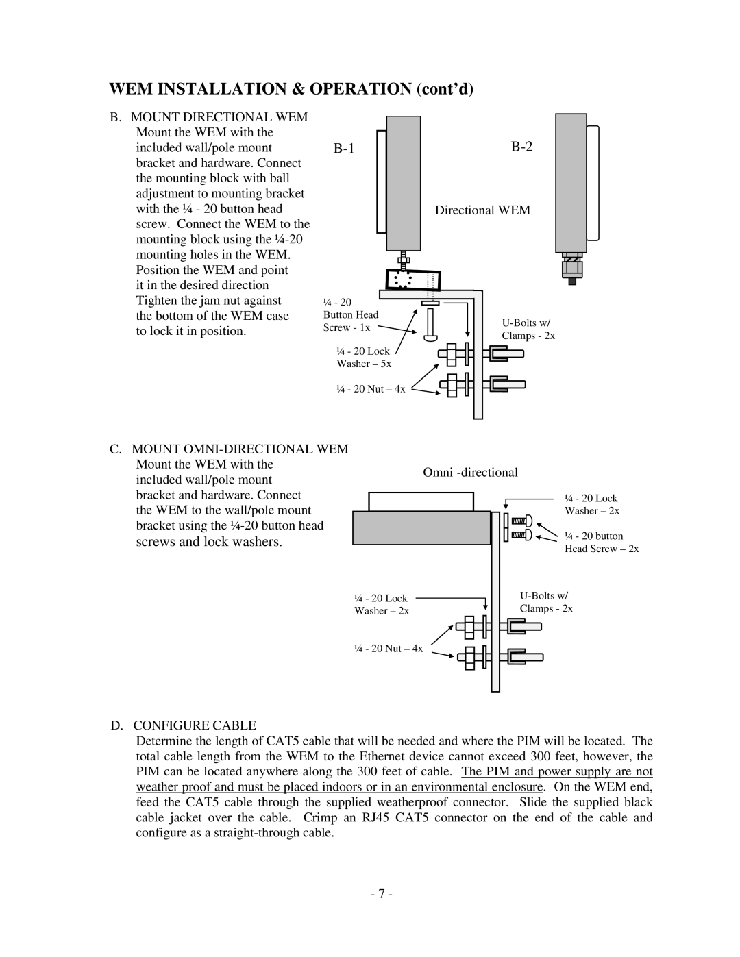 Microtek MiniLink manual Screws and lock washers, Mount OMNI-DIRECTIONAL WEM, Configure Cable 