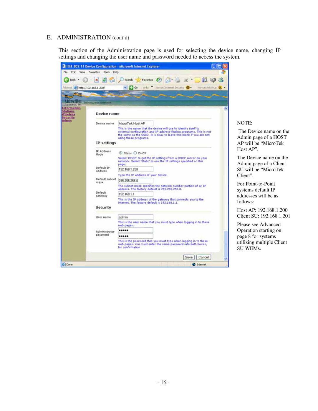 Microtek MiniLink manual Administration cont’d 